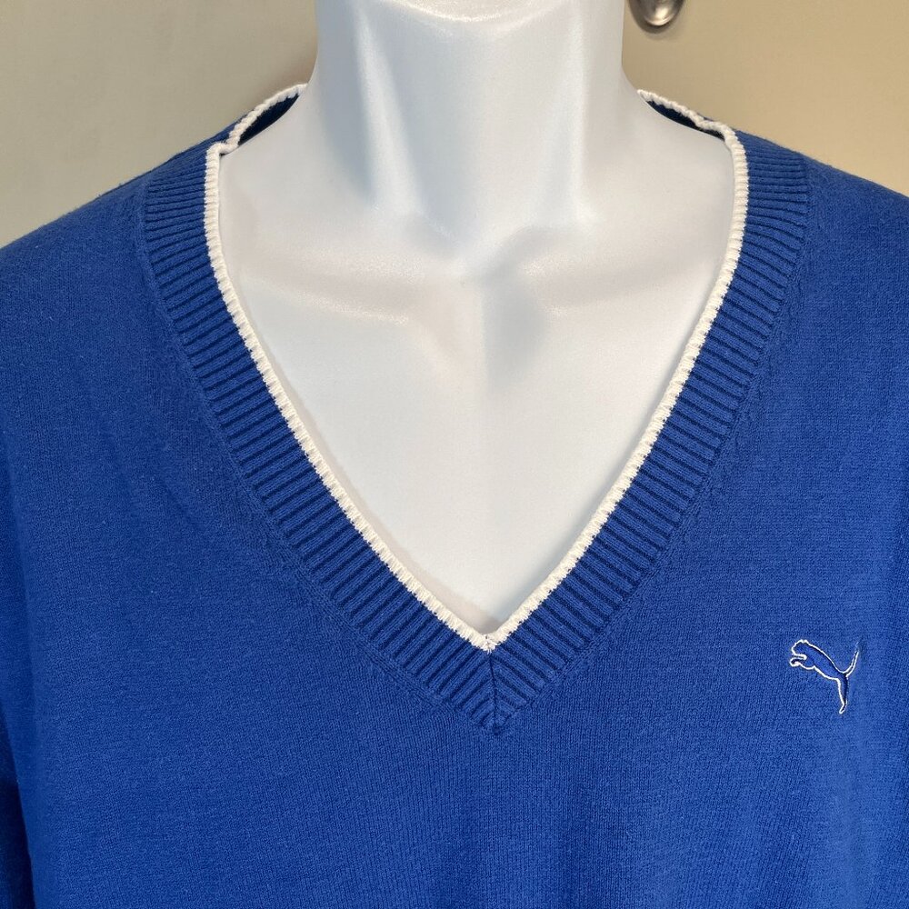 ⛳ Puma Golf Men’s Royal Blue White Trim V-Neck Sweater Pullover 2XL 🏌️‍♂️💙